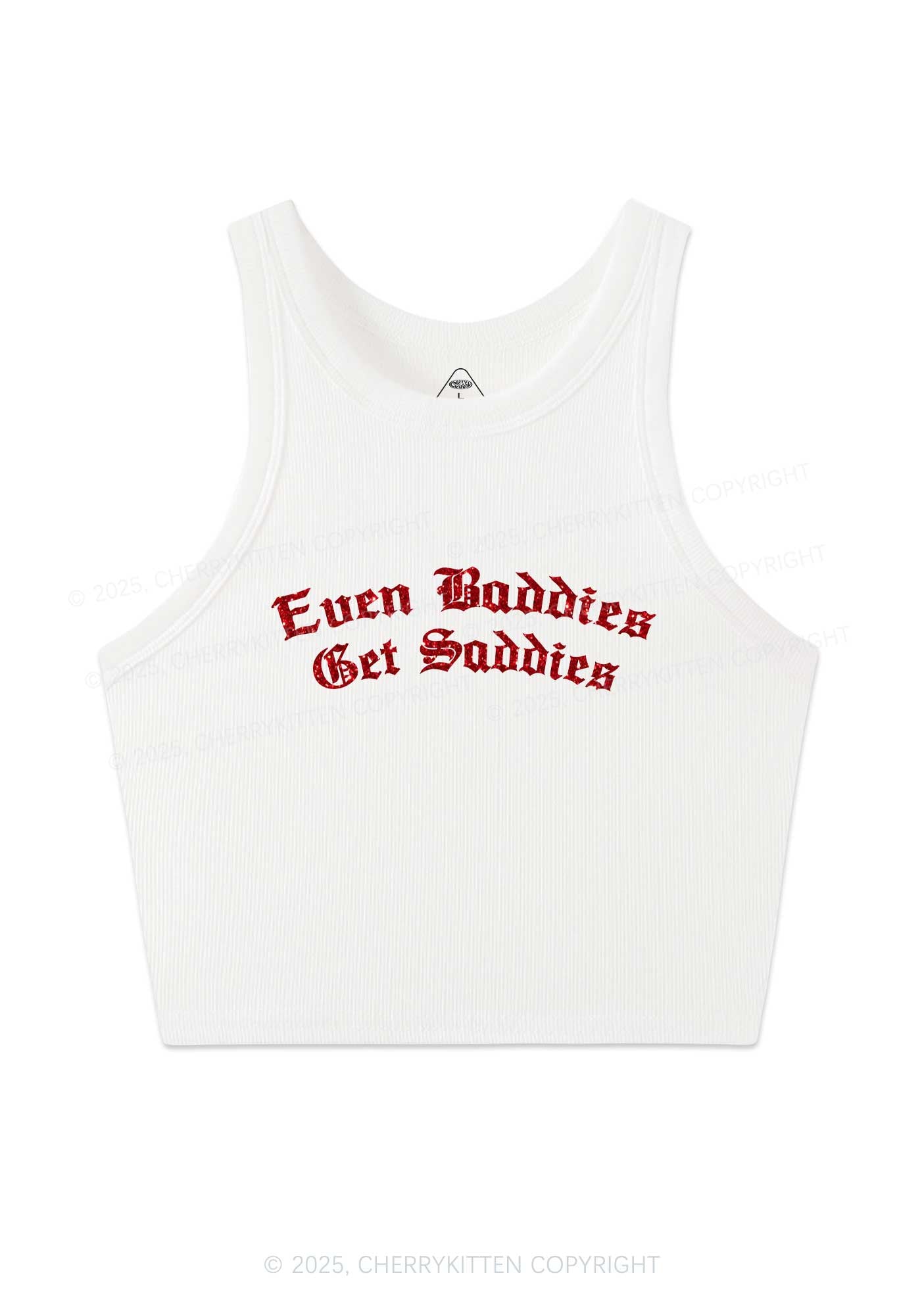 Glitter Even Baddies Get Saddies Y2K Crop Tank Top Cherrykitten