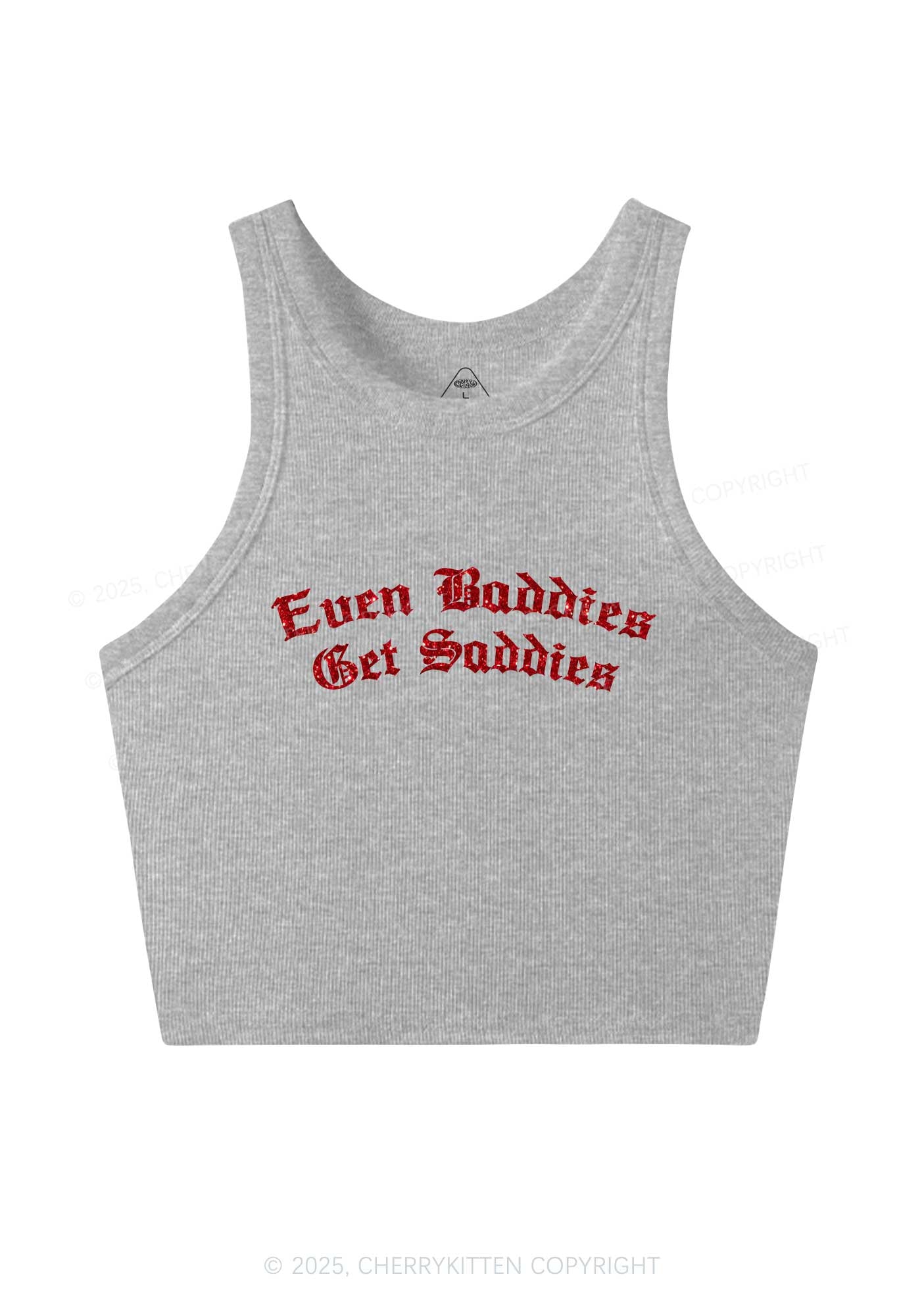 Glitter Even Baddies Get Saddies Y2K Crop Tank Top Cherrykitten