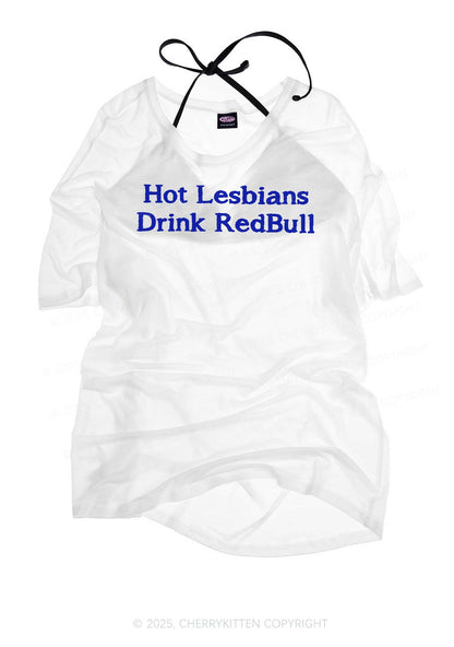 Hot Lesbians Drink RedBull Pride Y2K Sheer Boyfriend Tee Cherrykitten