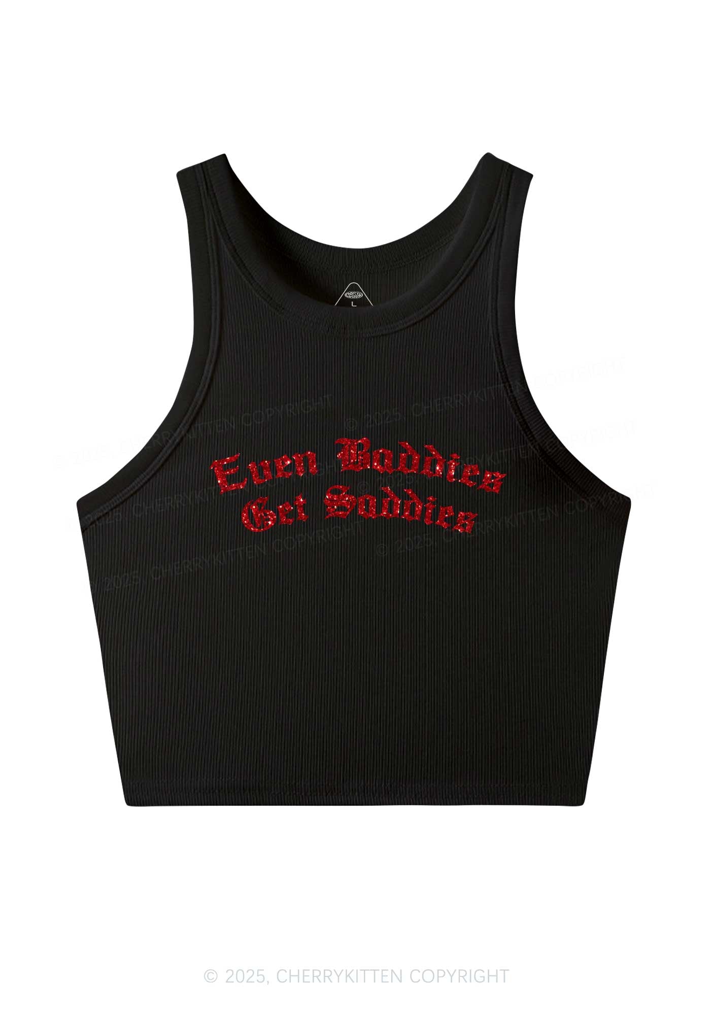 Glitter Even Baddies Get Saddies Y2K Crop Tank Top Cherrykitten