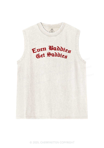 Glitter Even Baddies Get Saddies Y2K Washed Muscle Tank Cherrykitten
