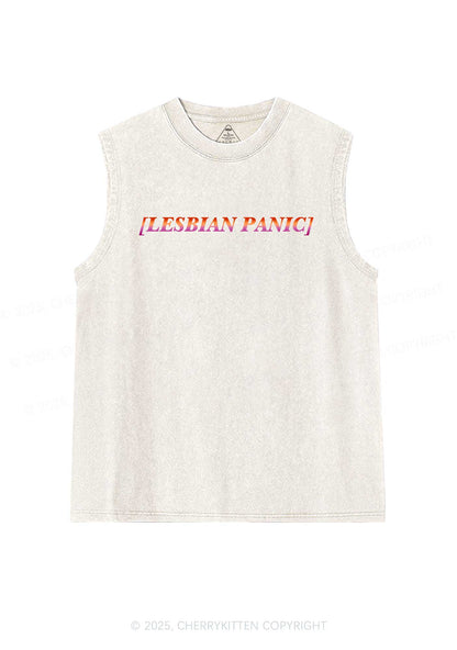 Lesbian Panic Pride Y2K Washed Muscle Tank Cherrykitten