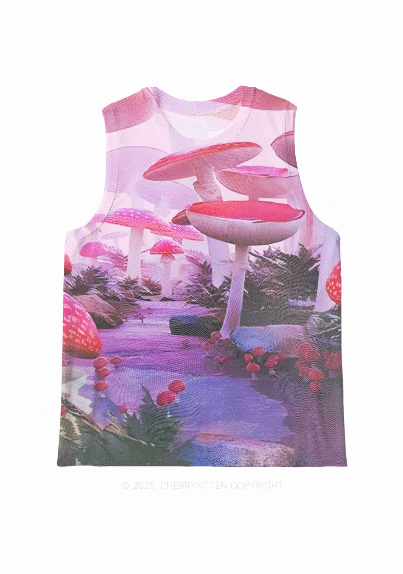 Pink Mushroom Y2K Mesh Muscle Tank Cherrykitten