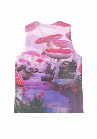 Pink Mushroom Y2K Mesh Muscle Tank Cherrykitten