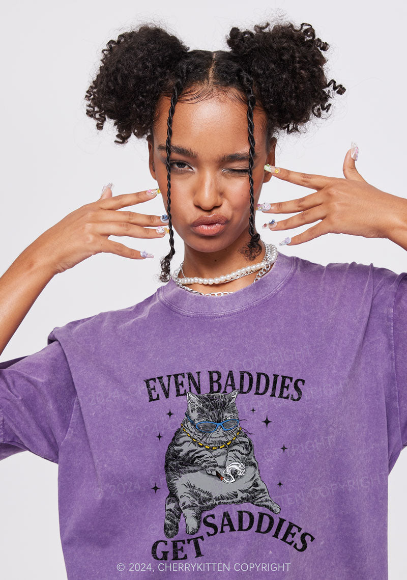 Even Baddies Get Saddies Y2K Washed Tee Cherrykitten