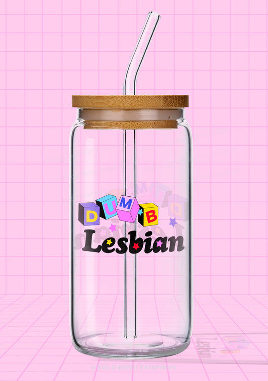 Dumb Lesbian Pride Y2K Printed Glass Cup Cherrykitten
