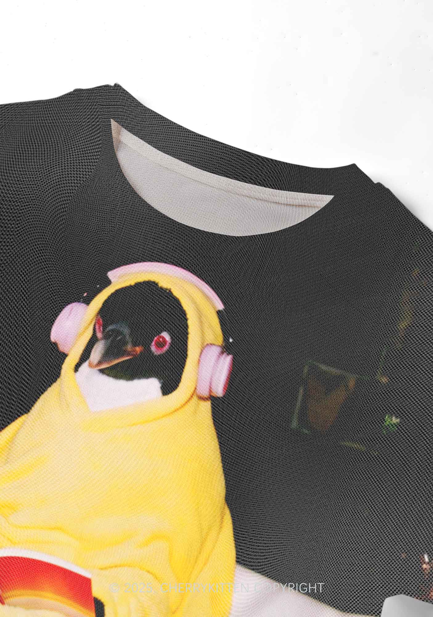 Penguin Bathing Y2K Mesh Crop Top Cherrykitten