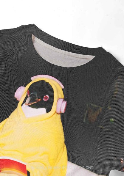 Penguin Bathing Y2K Mesh Crop Top Cherrykitten