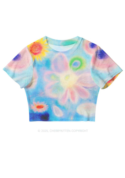 Flower Art Y2K Mesh Crop Top Cherrykitten