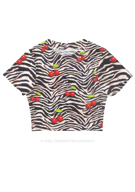 Zebra Cherry Y2K Mesh Crop Top Cherrykitten
