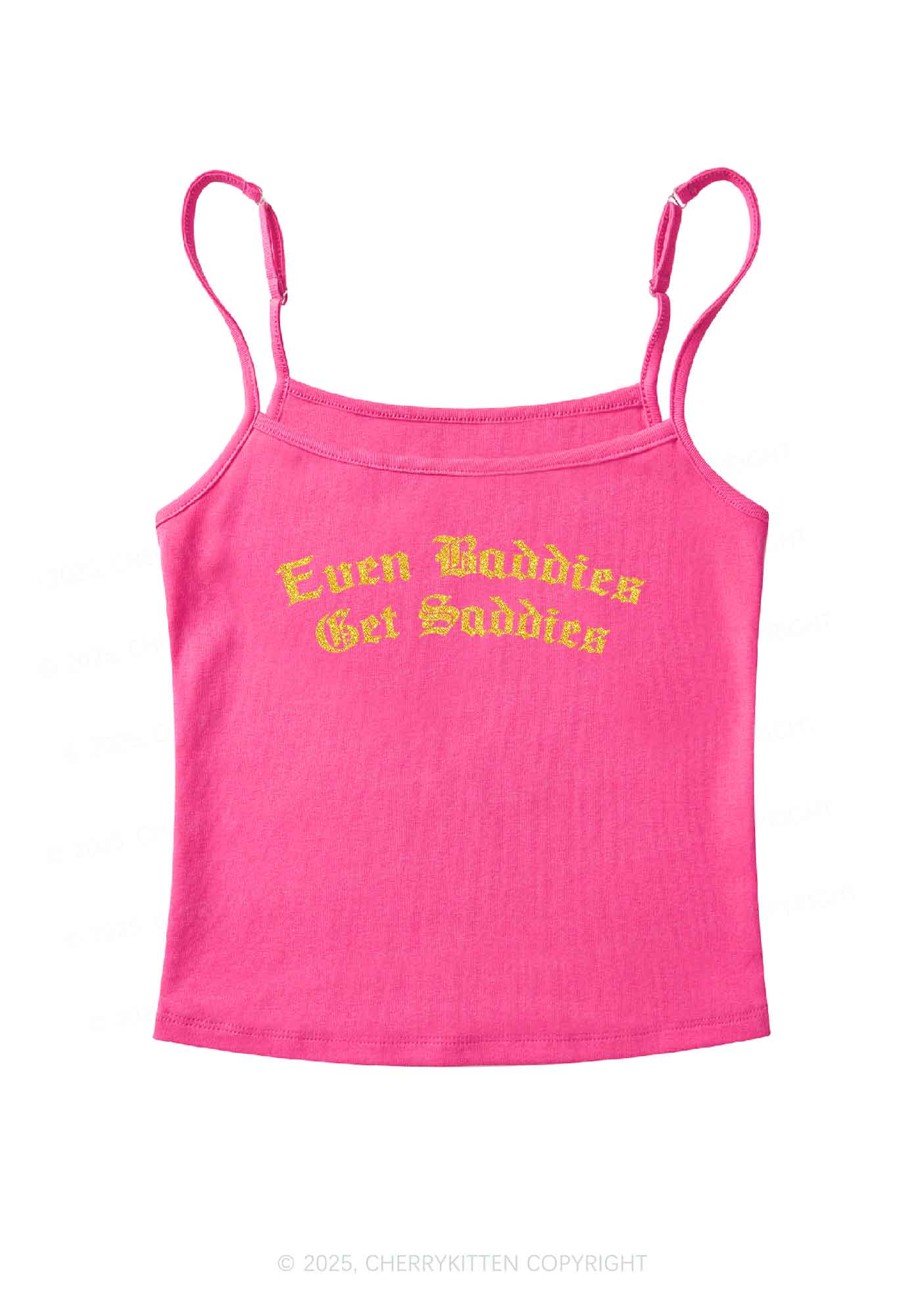 Glitter Even Baddies Get Saddies Y2K Spaghetti Strap Cami Cherrykitten