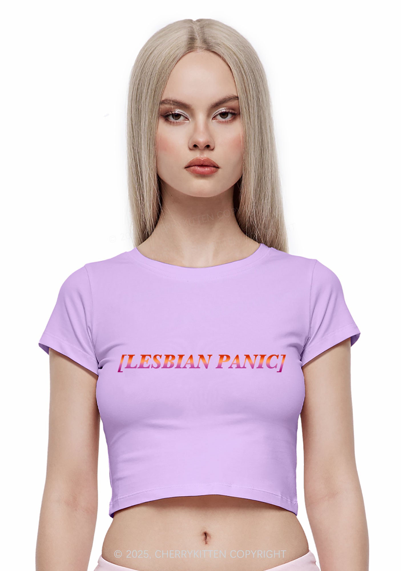 Lesbian Panic Pride Y2K Baby Tee Cherrykitten