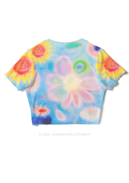 Flower Art Y2K Mesh Crop Top Cherrykitten