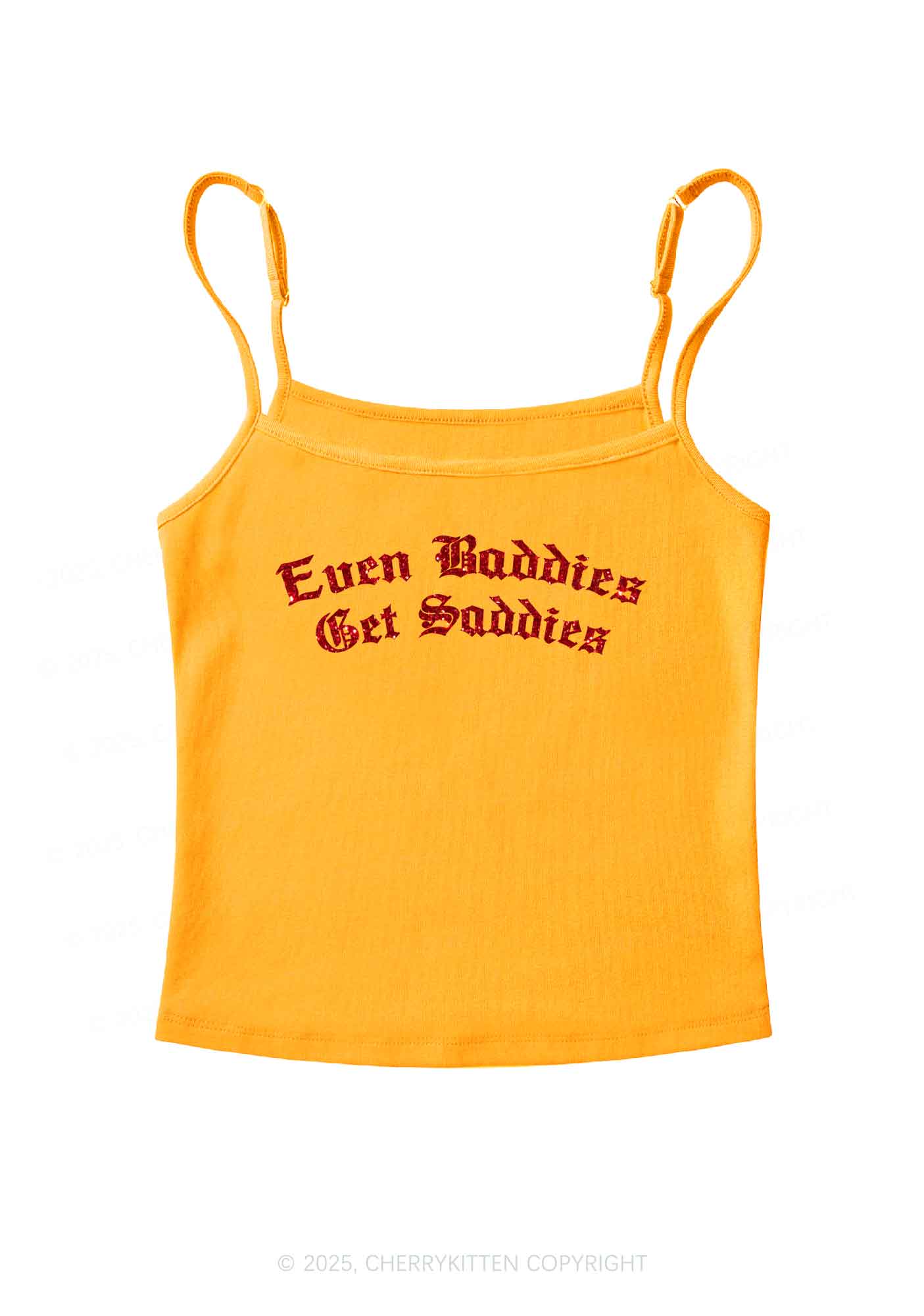 Glitter Even Baddies Get Saddies Y2K Spaghetti Strap Cami Cherrykitten