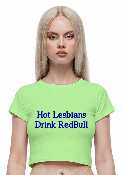 Hot Lesbians Drink RedBull Pride Y2K Baby Tee Cherrykitten