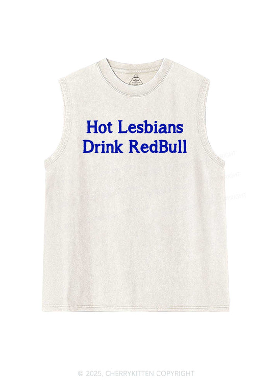 Hot Lesbians Drink RedBull Pride Y2K Washed Muscle Tank Cherrykitten