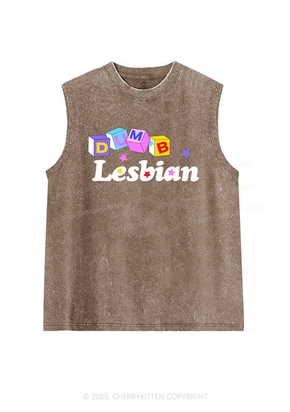 Dumb Lesbian Pride Y2K Washed Muscle Tank Cherrykitten