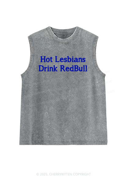 Hot Lesbians Drink RedBull Pride Y2K Washed Muscle Tank Cherrykitten