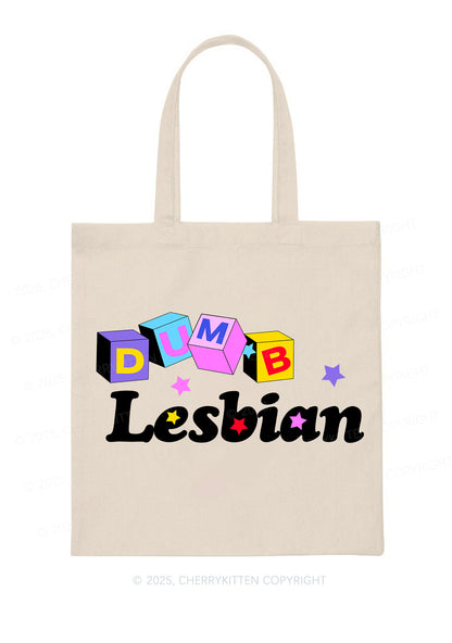 Dumb Lesbian Pride Y2K Canvas Tote Bag Cherrykitten