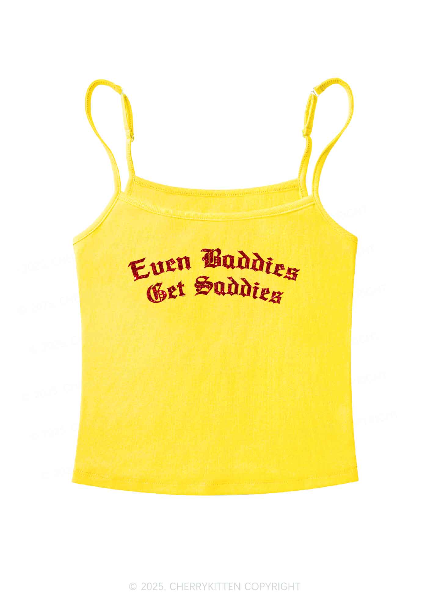 Glitter Even Baddies Get Saddies Y2K Spaghetti Strap Cami Cherrykitten