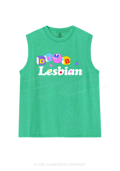 Dumb Lesbian Pride Y2K Washed Muscle Tank Cherrykitten