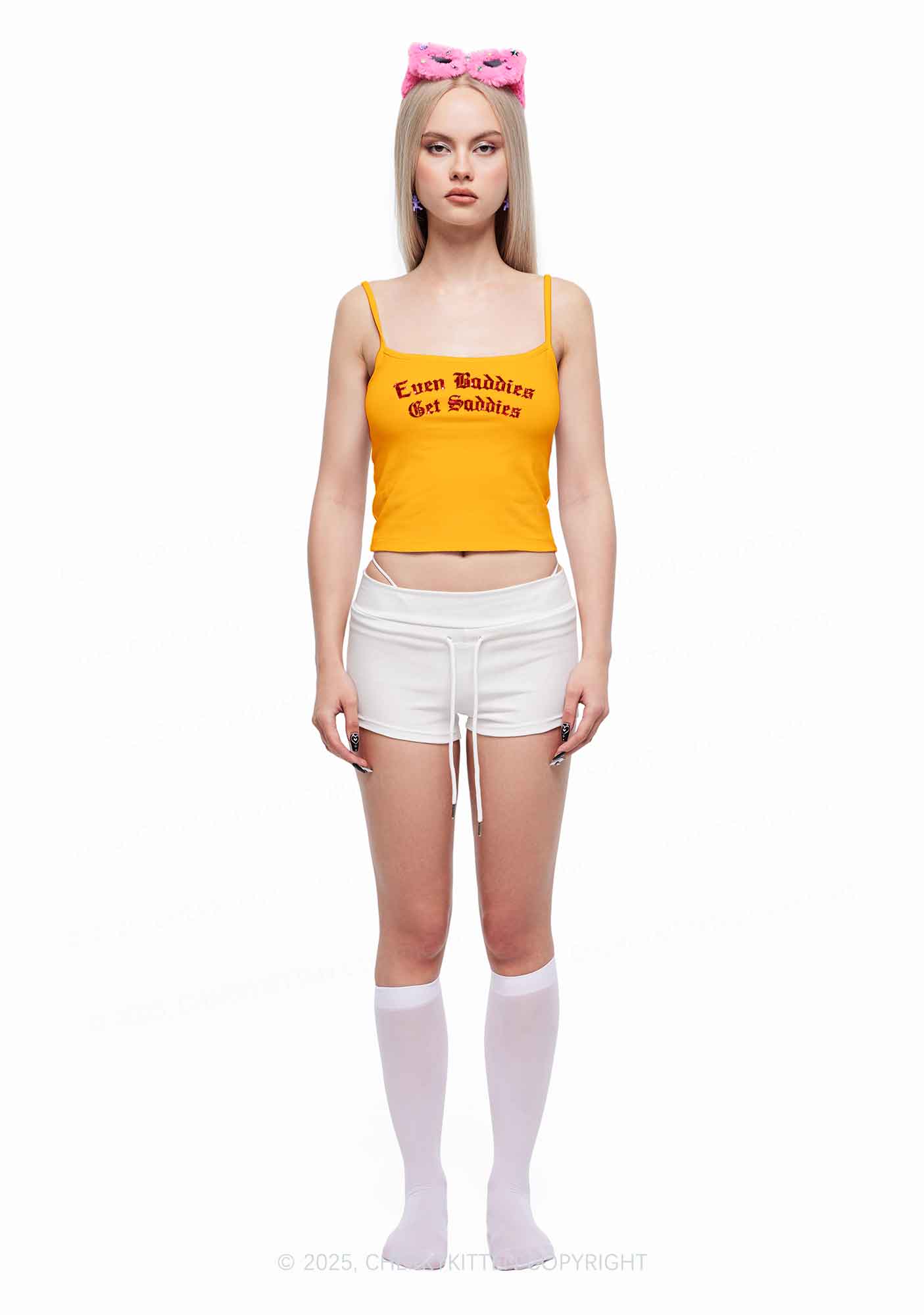 Glitter Even Baddies Get Saddies Y2K Spaghetti Strap Cami Cherrykitten