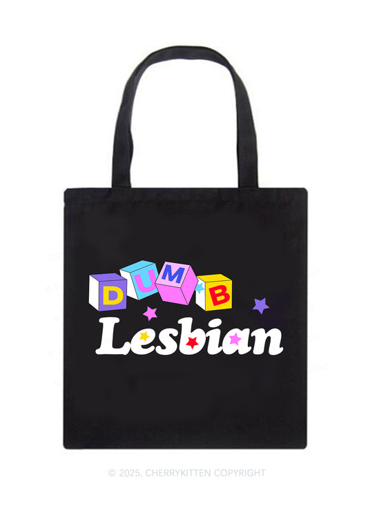 Dumb Lesbian Pride Y2K Canvas Tote Bag Cherrykitten