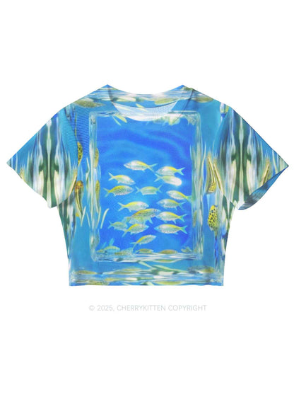 Undersea Fish Y2K Mesh Crop Top Cherrykitten