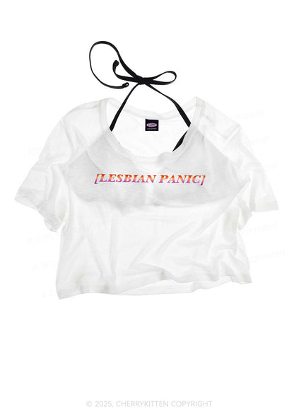 Lesbian Panic Pride Y2K Sheer Crop Tee Cherrykitten