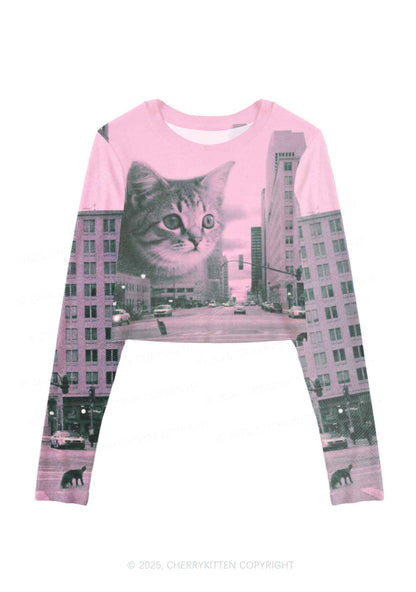 Cat Road Y2K Mesh Long Sleeve Crop Top Cherrykitten