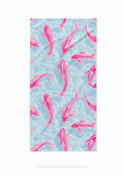 Pink Koi Fish Y2K Beach Towel Cherrykitten