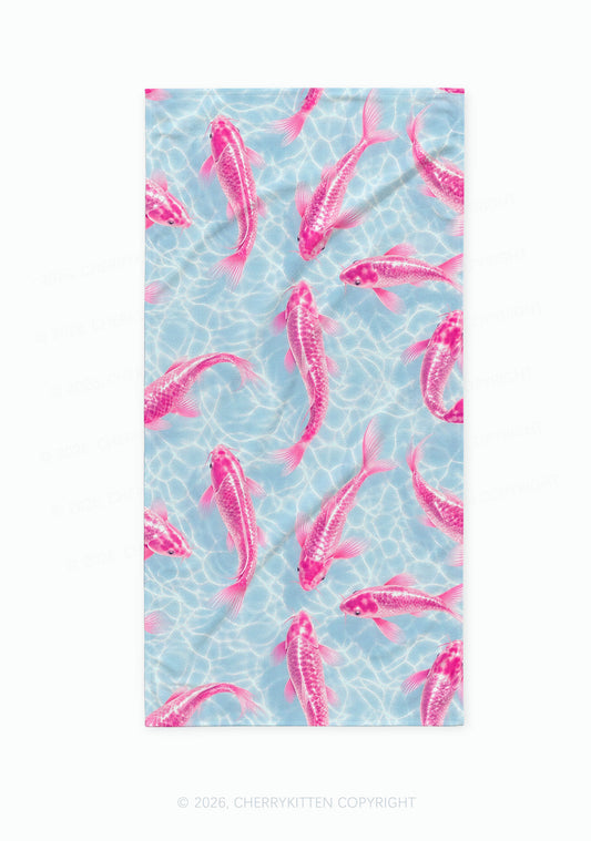 Pink Koi Fish Y2K Beach Towel Cherrykitten