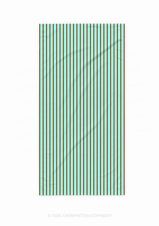 Mint Brown Stripes Y2K Beach Towel Cherrykitten