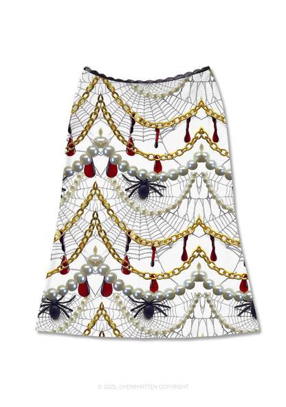 Jewelry Spider Web Y2K Print Midi Skirt Cherrykitten
