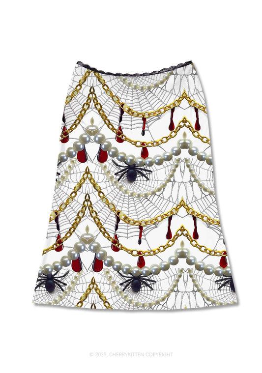 Jewelry Spider Web Y2K Print Midi Skirt Cherrykitten
