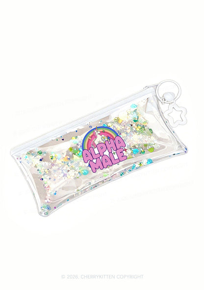 Rainbow Unicorn Alpha Male Y2K Quicksand Transparent Pencil Pouch Cherrykitten