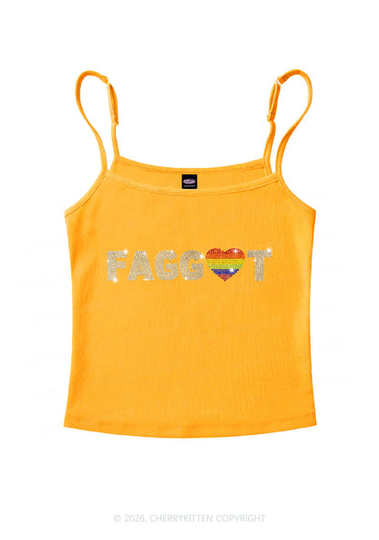 Rhinestone Rainbow Heart Faggot Pride Y2K Spaghetti Strap Cami Cherrykitten