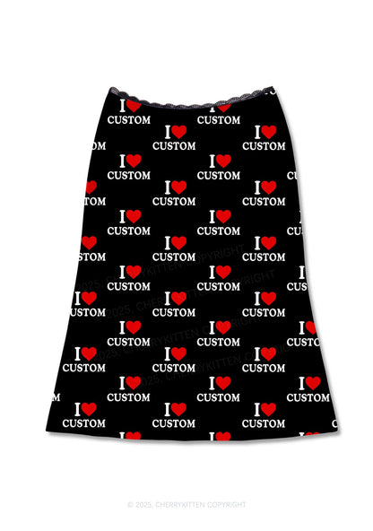 I Love Custom Valentine's Day Y2K Print Midi Skirt Cherrykitten