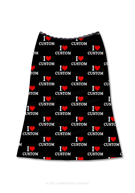 I Love Custom Valentine's Day Y2K Print Midi Skirt Cherrykitten