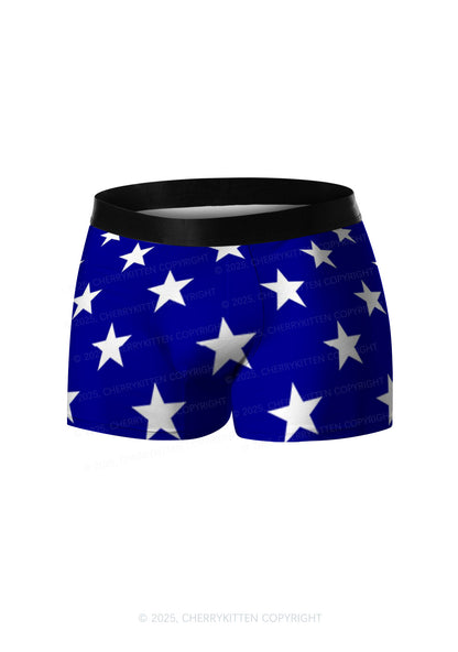 Navy Blue Star Y2K Print Men Boxer Briefs Cherrykitten