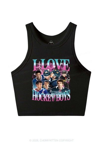 Pink Blue Gradient I Love Hockey Boys HR Y2K Crop Tank Top Cherrykitten