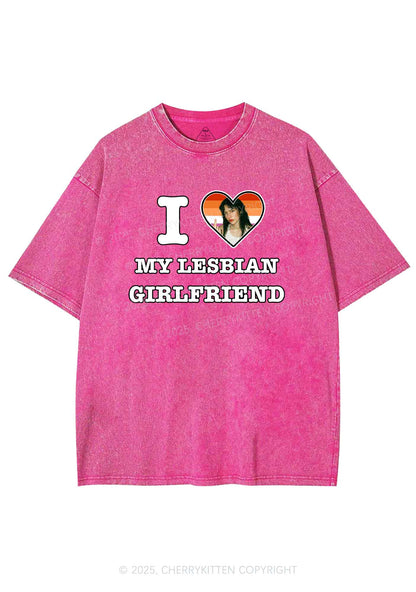 Custom My Lesbian GF Pride Y2K Shirts Washed Tee Cherrykitten