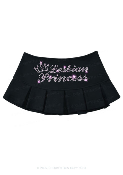 Rhinestone Lesbian Princess Pride Y2K Mini Pleated Skirts Cherrykitten