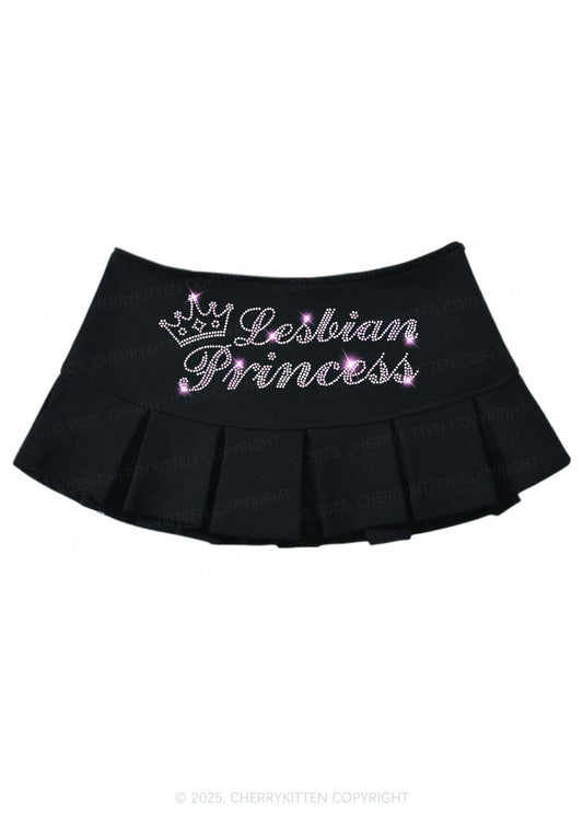 Rhinestone Lesbian Princess Pride Y2K Mini Pleated Skirts Cherrykitten