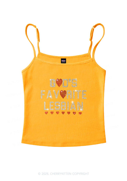 Rhinestone Gods Favorite Lesbian Pride Y2K Spaghetti Strap Cami Cherrykitten
