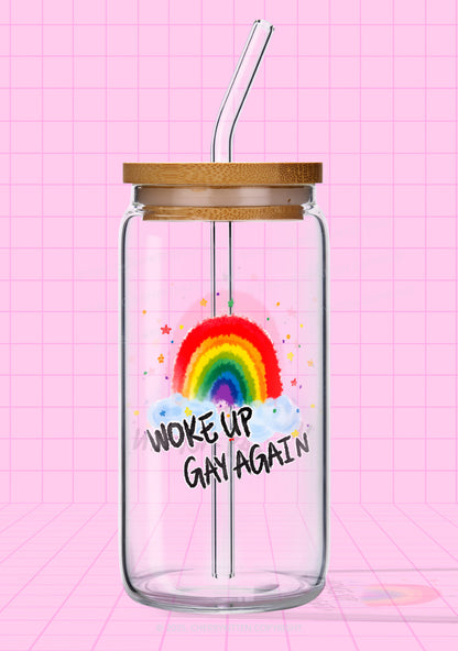 Woke Up Gay Again Y2K Printed Glass Cup Cherrykitten