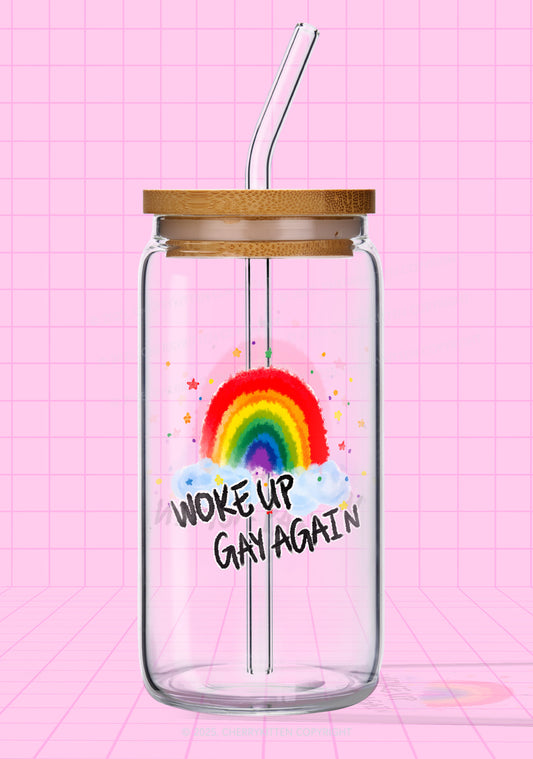 Woke Up Gay Again Y2K Printed Glass Cup Cherrykitten