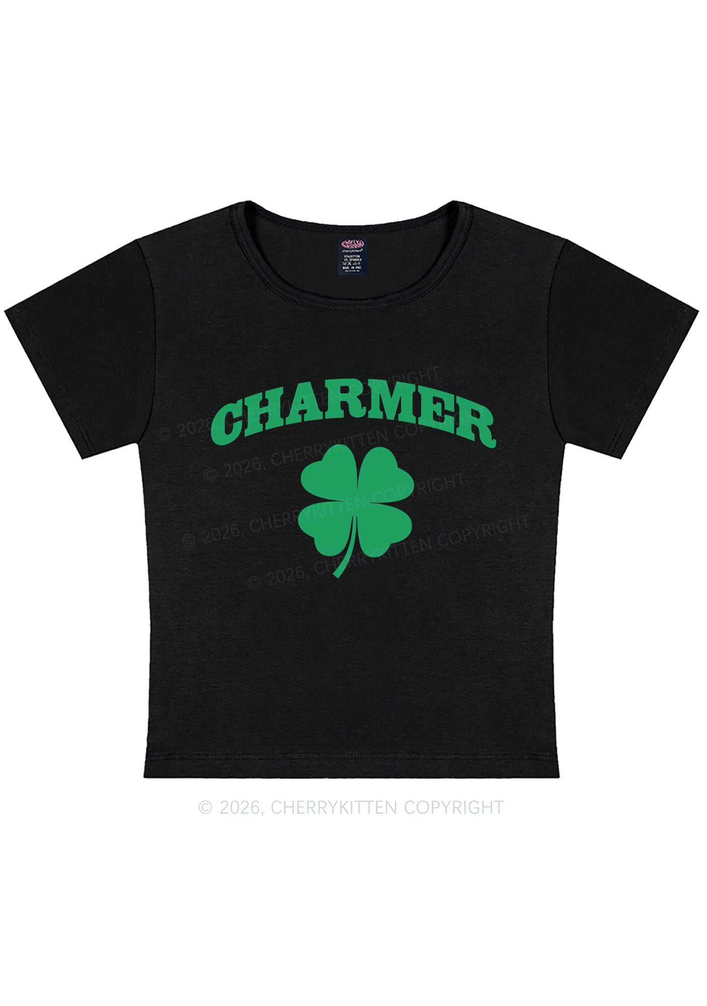 Charmer Shamrock St Patricks Y2K Baby Tee Cherrykitten