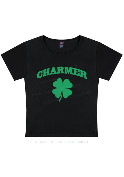 Charmer Shamrock St Patricks Y2K Baby Tee Cherrykitten