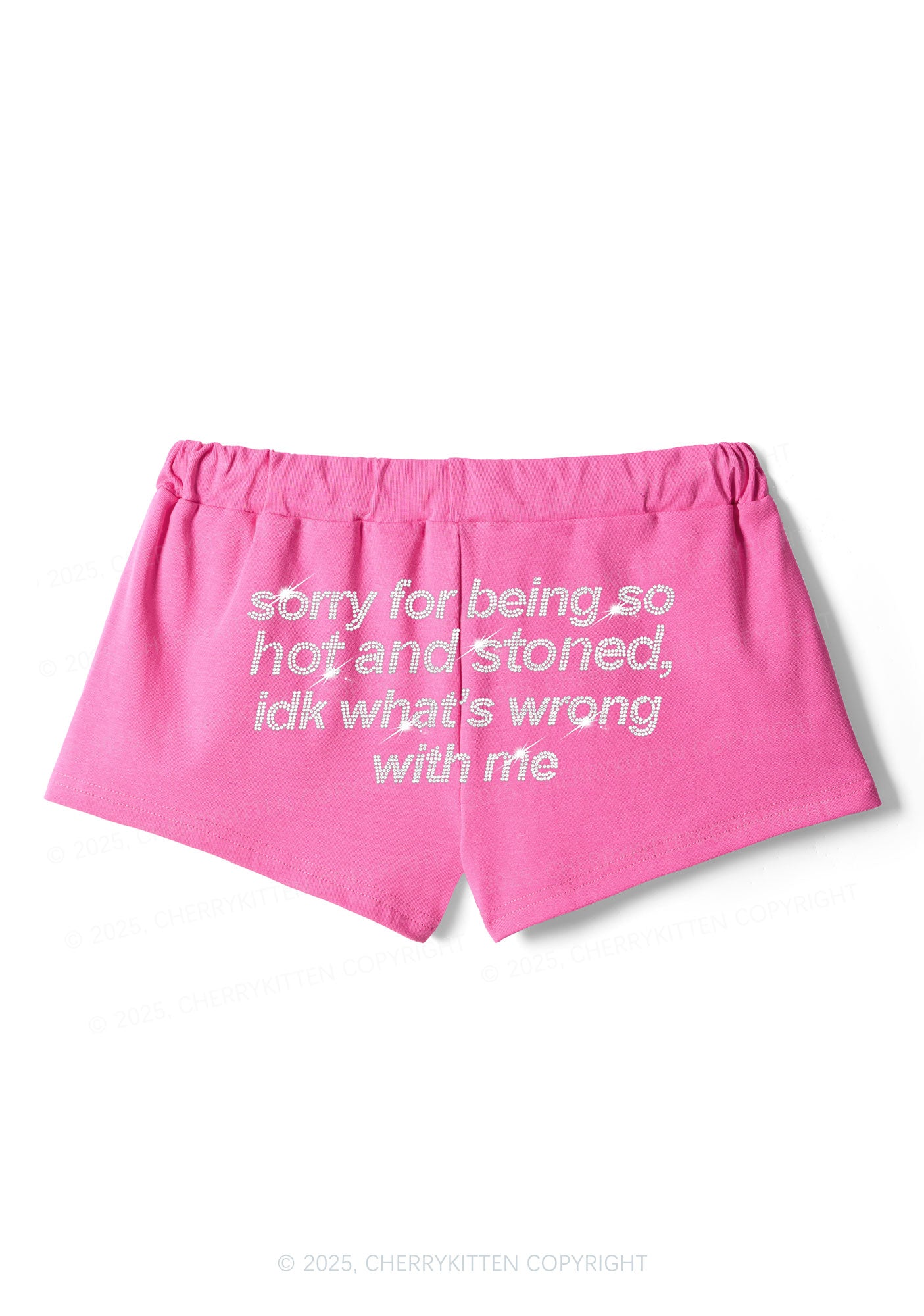 Rhinestone Sorry For Being Hot And Stoned Y2K Drawstring Mini Shorts Cherrykitten